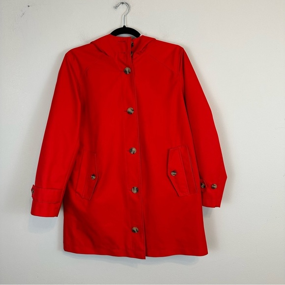 Lands End | Cherry Red Button Front Hooded Lightweight Jacket Size XS Women's - Picture 1 of 6